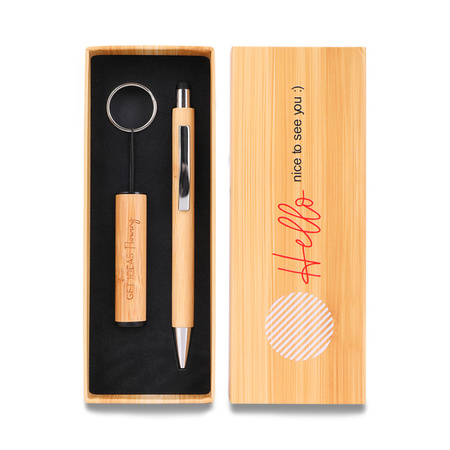 Bambusowy długopis i latarka w pudełku Pelak | RD-R02319.13