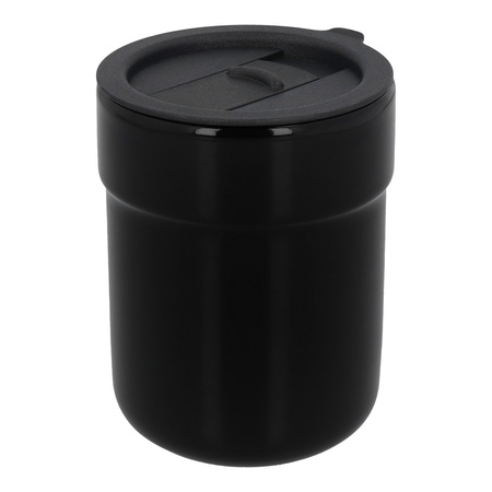 Kubek ceramiczny TEONA z plastikową pokrywką, czarny - 320 ml | PR-6146.02