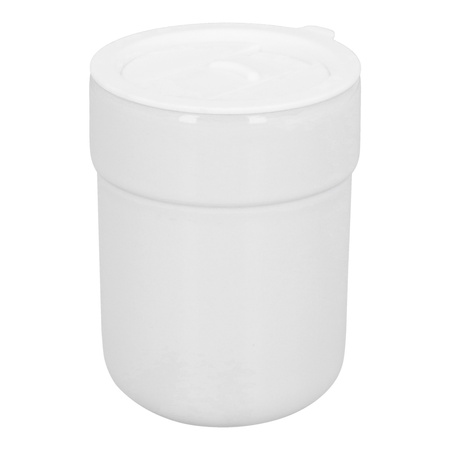 Kubek ceramiczny TEONA z plastikową pokrywką, biały - 320 ml | PR-6146.01