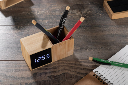 Zegar z przybornikiem na biurko BAMBOO | BC-03089