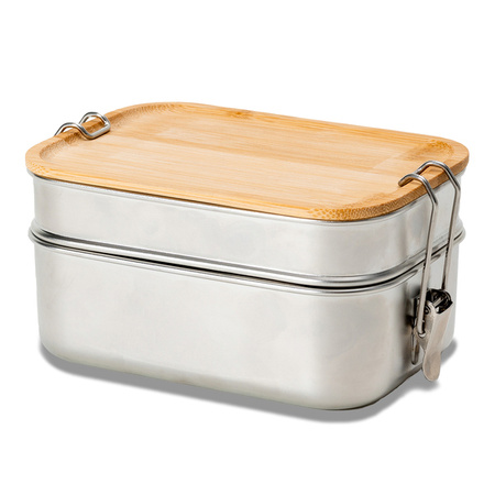 Double lunch box Alcora, srebrny | R08209.01