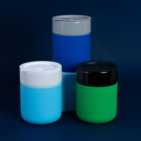 Kubek ceramiczny TEONA z plastikową pokrywką, biały - 320 ml | PR-6146.01
