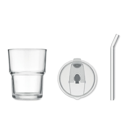 Szklany kubek ze słomką 400ml | MO-MO2502-22