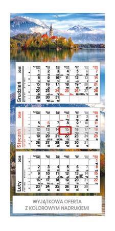Kalendarz trójdzielny PŁASKI – Alpejskie jezioro | J-TPP 99