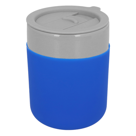 Kubek ceramiczny TEONA z plastikową pokrywką, szary - 320 ml | PR-6146.33