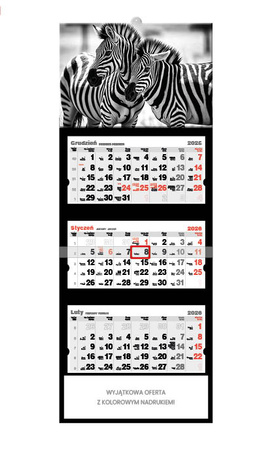 Kalendarz trójdzielny STANDARD – Zebry | J-T 61 BK