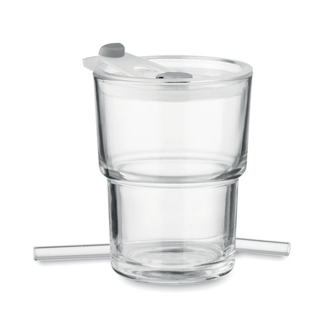 Szklany kubek ze słomką 400ml | MO-MO2502-22