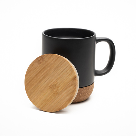 Kubek ceramiczny z bambusową przykrywką Giulia, czarny | RD-R85309.02.O