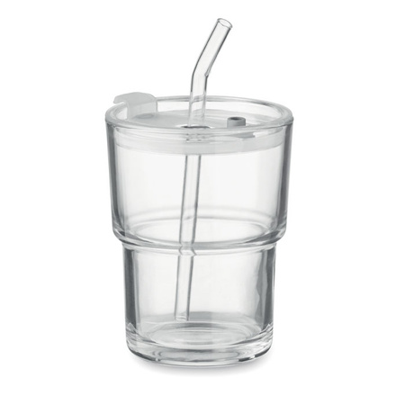 Szklany kubek ze słomką 400ml | MO-MO2502-22