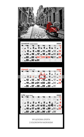 Kalendarz trójdzielny STANDARD – Black & red | J-T 55 BK