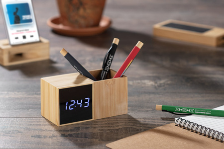 Zegar z przybornikiem na biurko BAMBOO | BC-03089