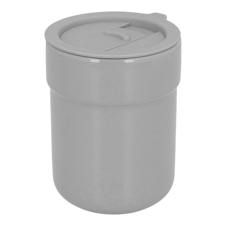 Kubek ceramiczny TEONA z plastikową pokrywką, szary - 320 ml | PR-6146.33