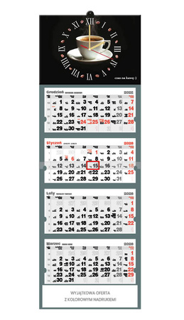 Kalendarz czterodzielny z zegarem – Czas na kawę | J-C 86