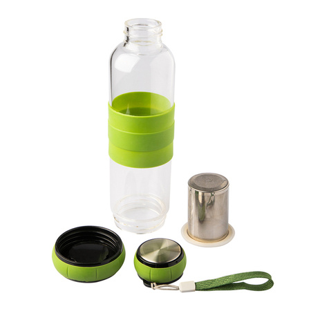 Szklana butelka z zaparzaczem do herbaty Sulmona 550 ml, zielony  | R08268.05