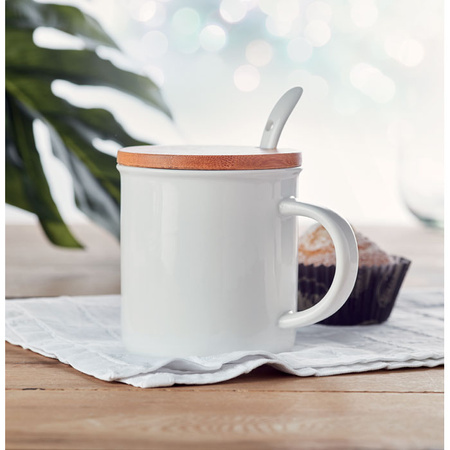 Porcelanowy kubek z łyżeczką | MO-MO9708-06