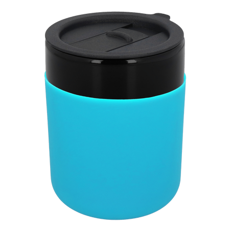 Kubek ceramiczny TEONA z plastikową pokrywką, czarny - 320 ml | PR-6146.02
