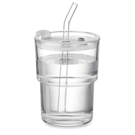 Szklany kubek ze słomką 400ml | MO-MO2502-22