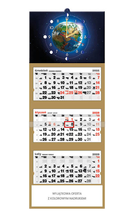 Kalendarz trójdzielny STANDARD z zegarem – Glob | J-T 87