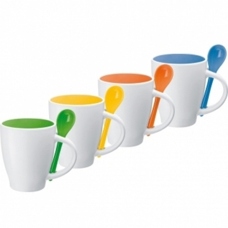 Kubek ceramiczny z łyżeczką PALERMO 250 ml | EG-509508