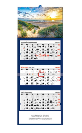 Kalendarz trójdzielny STANDARD – Zachód słońca nad Bałtykiem | J-T 42 BK