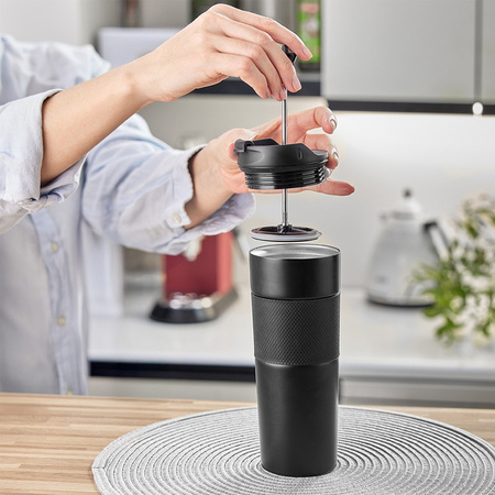 Kubek termiczny z french press Aspet 450 ml, czarny  | R08191.02