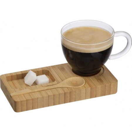 Taca z łyżeczką i szklanym kubkiem FORMOSA 150 ml | EG-235913