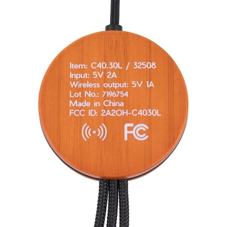Kabel z ładowarką indukcyjną 4w1 w drewnianej obudowie - i5w | MC-EG060813