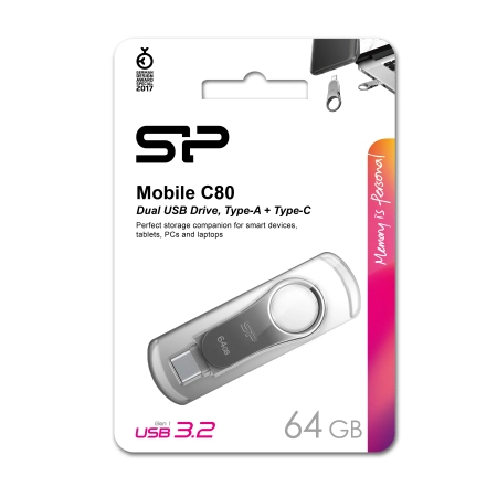 Pendrive z wejściem USB typu C Mobile C80, 64GB 3.2 Silicon Power | EG-EG 815007 64GB