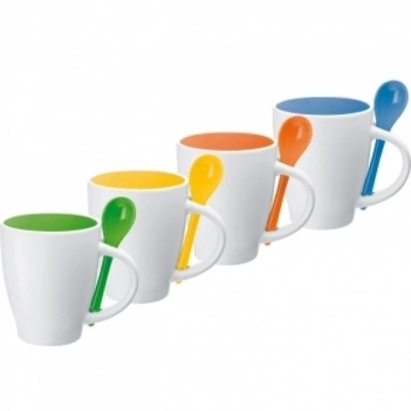 Kubek ceramiczny z łyżeczką PALERMO 250 ml | EG-509508