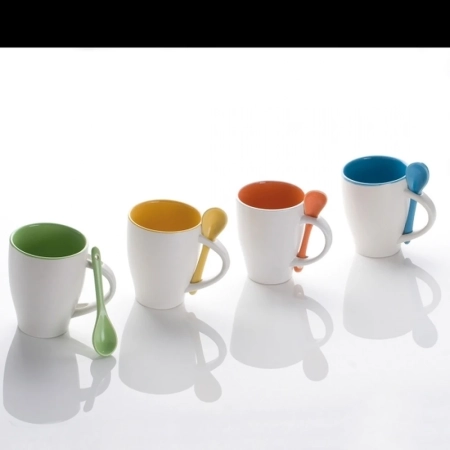 Kubek ceramiczny z łyżeczką PALERMO 250 ml | EG-509510