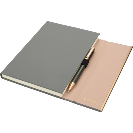 Notatnik A5 ze skóry z recyklingu, w linie z długopisem metalowym CrisMa MAGGIE | MC-2476377