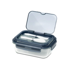 Szklany lunch box ze sztućcami Lagos 1000 ml, czarny R08444.02
