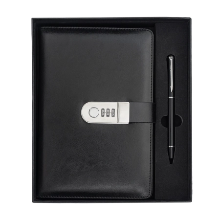 Zestaw notes z szyfrem i długopis Windsor, czarny R02336.02