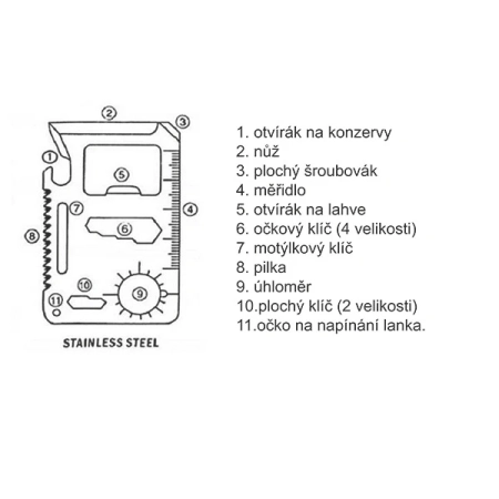 Narzędzie wielofunkcyjne w kształcie karty, srebrny | RD-R17498.01