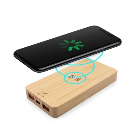 Bambusowy bezprzewodowy power bank 8000 mAh B'RIGHT, ładowarka bezprzewodowa 15W Benson | VA-V0053-17