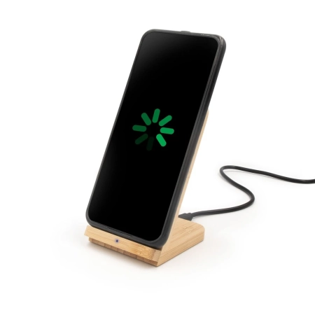Bambusowa ładowarka bezprzewodowa 10W B'RIGHT, stojak na telefon Wilder | VA-V0349-17
