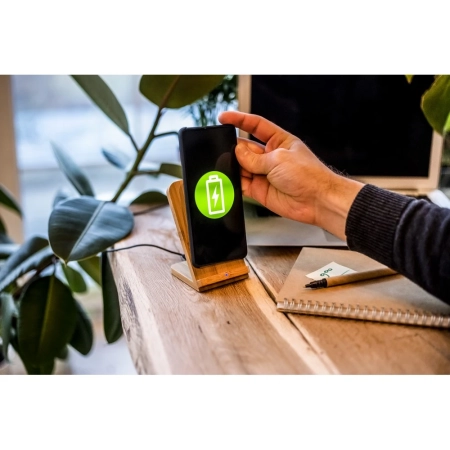 Bambusowa ładowarka bezprzewodowa 10W B'RIGHT, stojak na telefon Wilder | VA-V0349-17