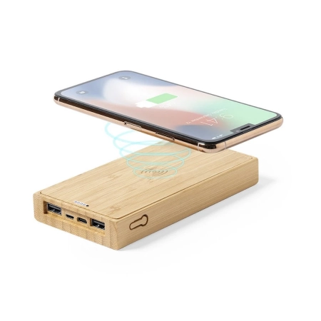 Bambusowy bezprzewodowy power bank V8335-16
