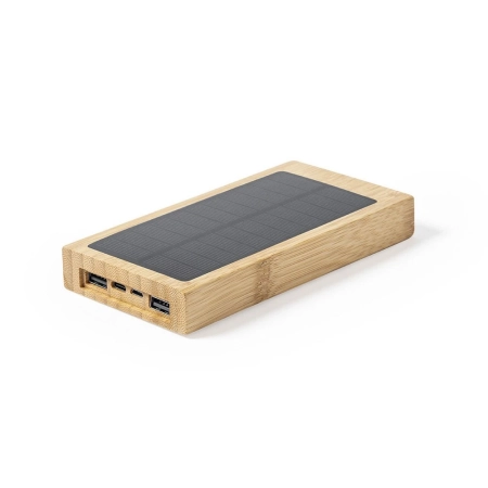 Bambusowy bezprzewodowy power bank 10000 mAh, ładowarka bezprzewodowa 5W, ładowarka słoneczna | VA-V8335-16