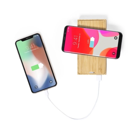 Bambusowy bezprzewodowy power bank 10000 mAh, ładowarka bezprzewodowa 5W, ładowarka słoneczna | VA-V8335-16