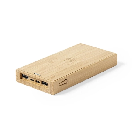 Bambusowy bezprzewodowy power bank 10000 mAh, ładowarka bezprzewodowa 5W, ładowarka słoneczna | VA-V8335-16
