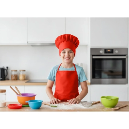 Zestaw małego kucharza, fartuch kuchenny i czapka kucharska, rozmiar dziecięcy Nedina | VA-VA063-05